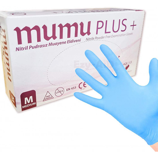 (M)Γάντια Mumu Νιτριλίου Μπλε Χωρίς Πούδρα 100τμχ